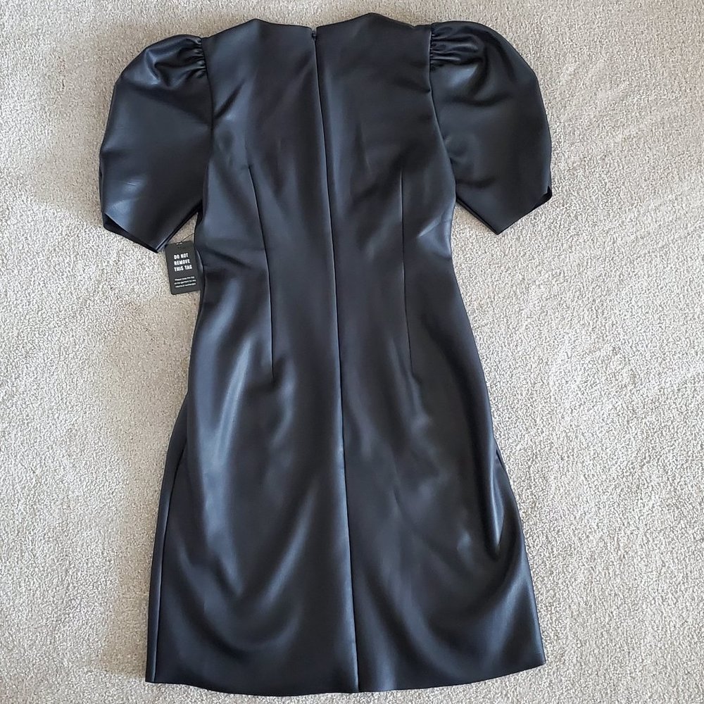 Express Puff Sleeve Vegan Leather Dress Black XS - Picture 5 of 6